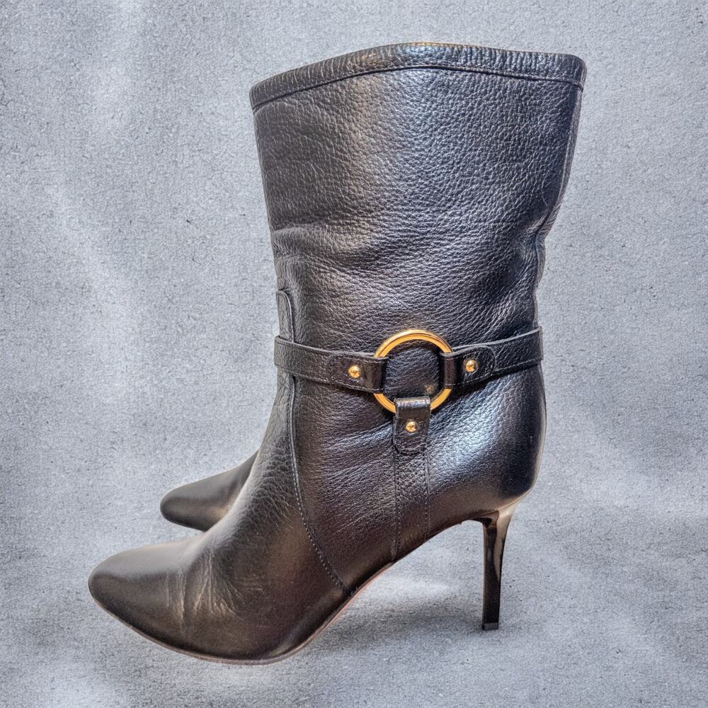 Jimmy Choo Black Leather Mid Calf Stiletto Booties EU 36.5 US 6.5